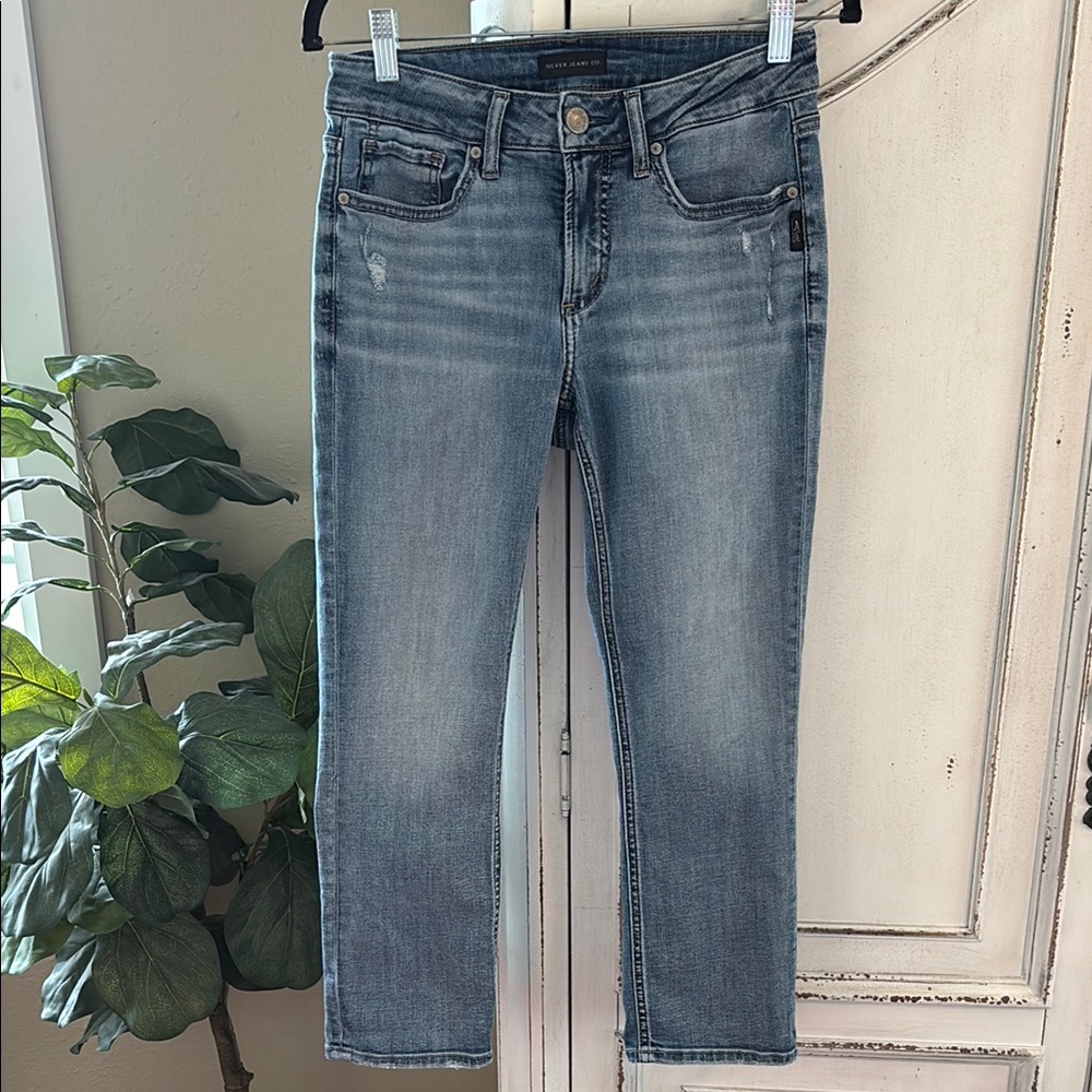 Silver Jeans Co. 27x23.5 Suki Capri Mid Rise Capri Blue Denim Stretch